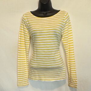 D-103 Banana Republic Yellow‎ & White Stripe Long Sleeve Lightweight Blouse Sz S